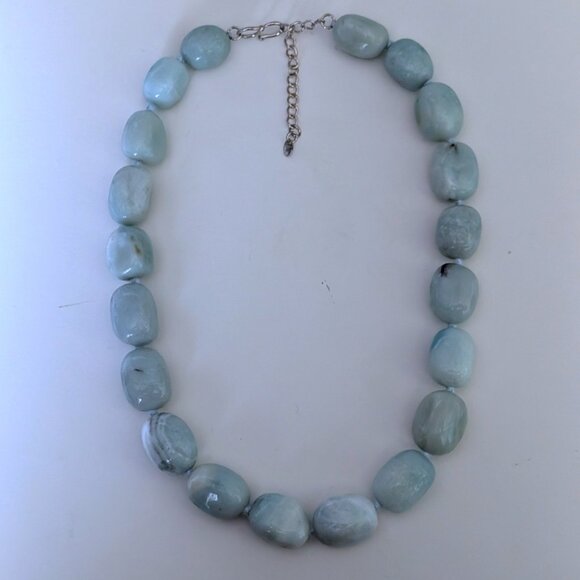 Designer Blue Green Larimar Bead Beaded Necklace Sterling Clasp 17"-19" Length - Picture 7 of 11